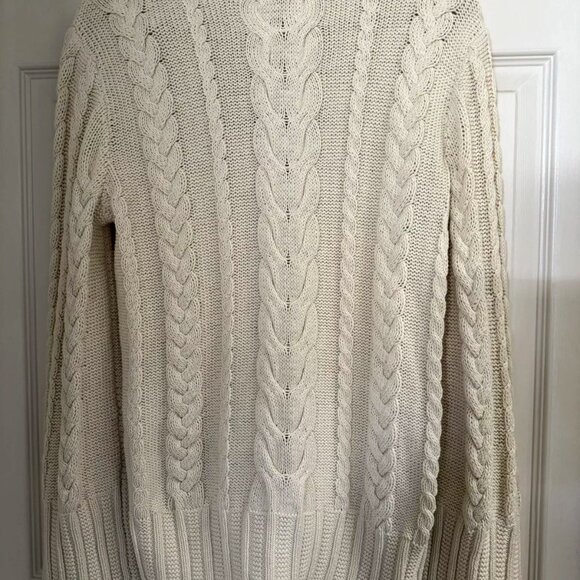 NWT Polo Ralph Lauren Cream 100% Cotton Cable Knit Leather Trim Button Sweater M - Picture 10 of 10